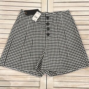 Black and White Gingham High-Waisted Shorts